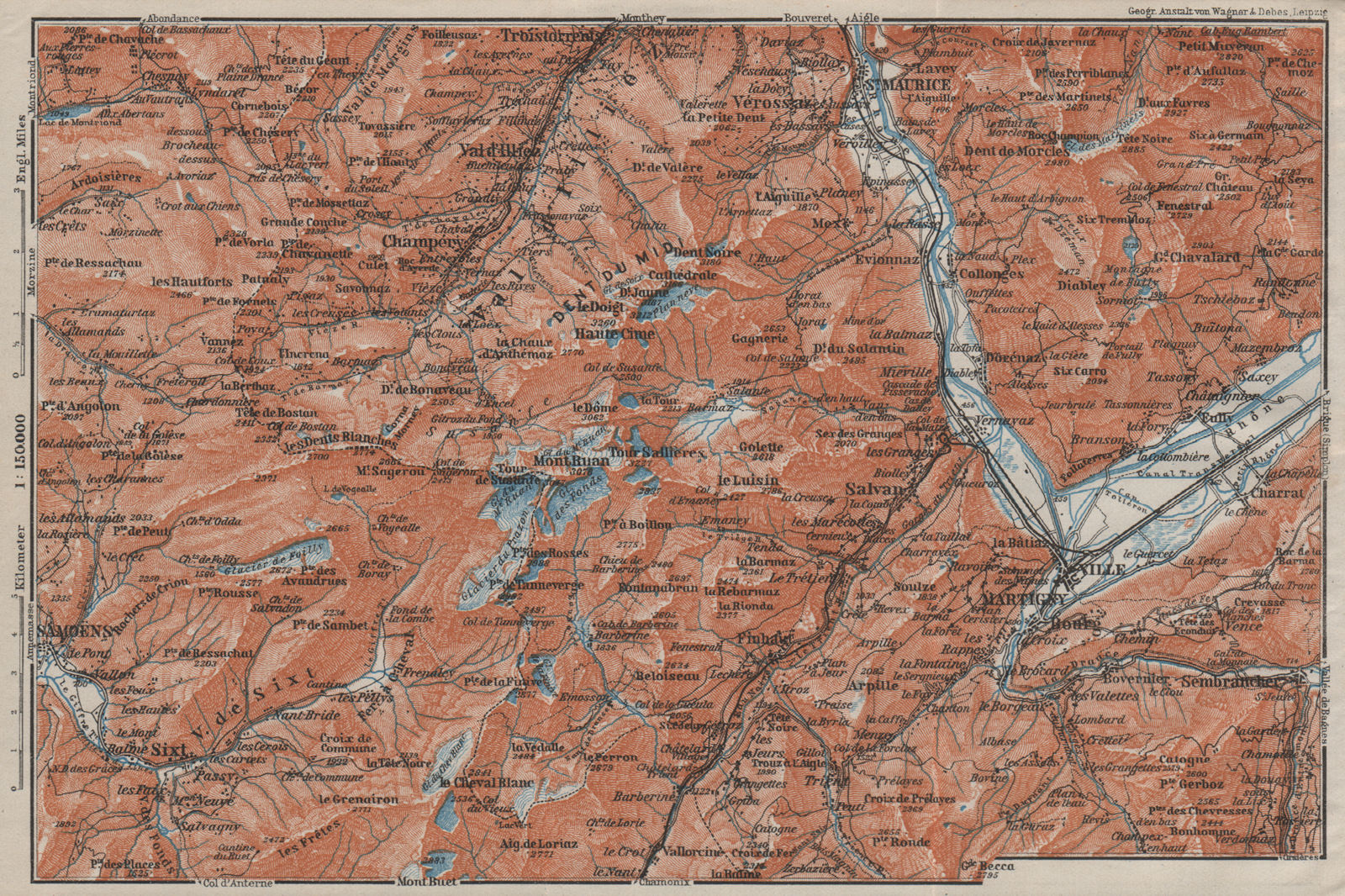VAL D'ILLIEZ/DENT DU MIDI.Champéry Samoëns Avoriaz Morzinette Martigny 1909 map